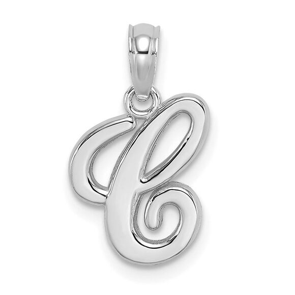 14K White Gold Script Letter C Initial Pendant